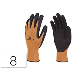 Guantes deltaplus poliester impregando latex palma y dedos naranja fluor/negro talla 8