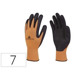 Guantes deltaplus poliester impregando latex palma y dedos naranja fluor/negro talla 7