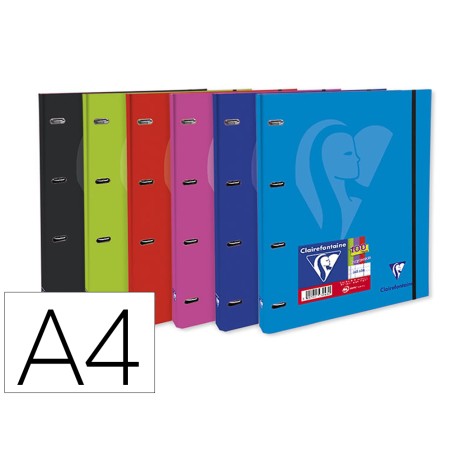 15 Unidades - Carpeta clairefontaine mimesys 4 anillas 20 mm carton forrado din a4 con recambio colores surtidos