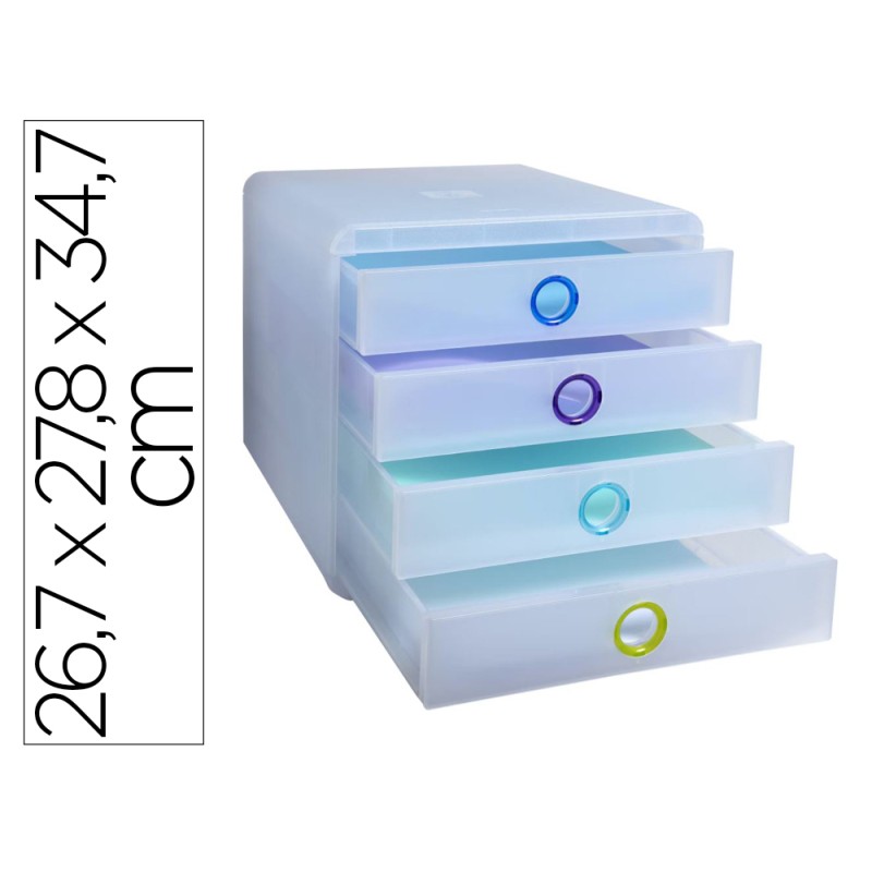 Fichero cajones sobremesa exacompta pop box translucido 4 cajones multicolor