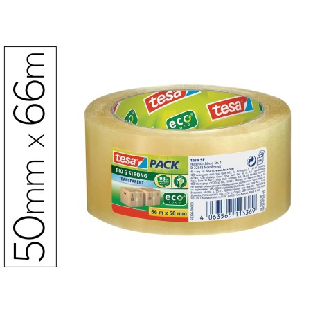 Cinta adhesiva tesa eco bio & strong transparente 66 m x 50 mm para embalaje