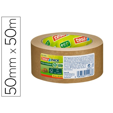 Cinta adhesiva tesa eco papel color kraft 50 m x 50 mm para embalaje