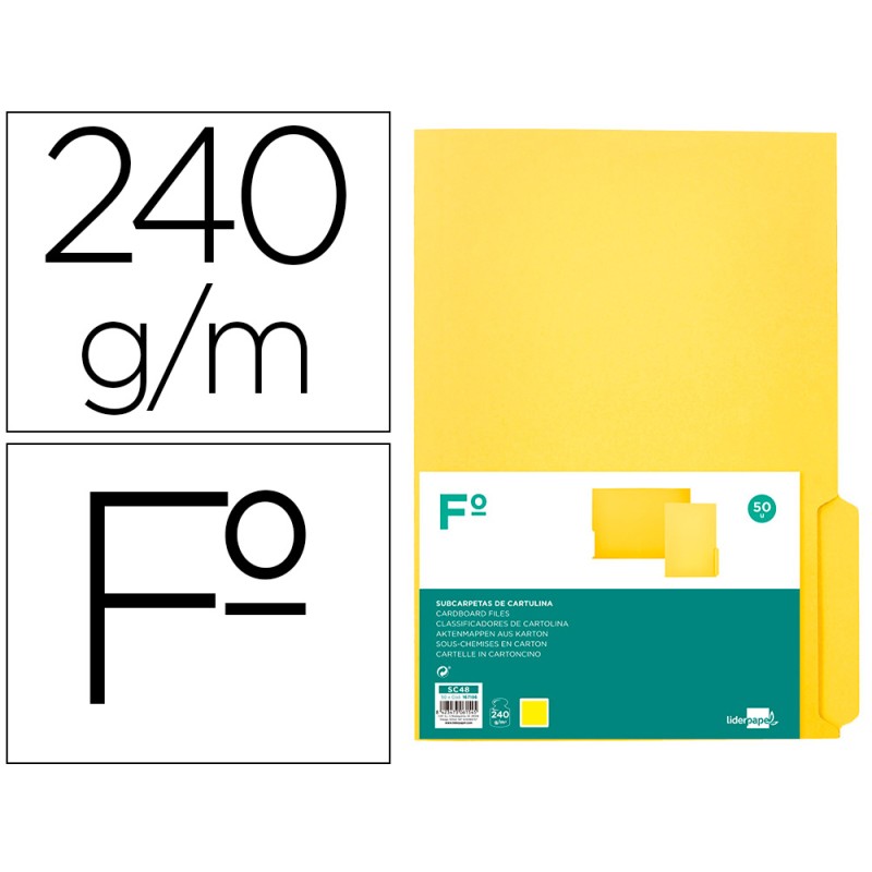 50 Unidades - Subcarpeta cartulina liderpapel folio pestaña derecha 240g/m2 amarillo