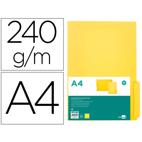 50 Unidades - Subcarpeta cartulina liderpapel din a4 pestaña derecha 240g/m2 color amarillo