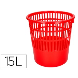 Papelera plastico q-connect 15 litros rejilla color rojo 285x290 mm