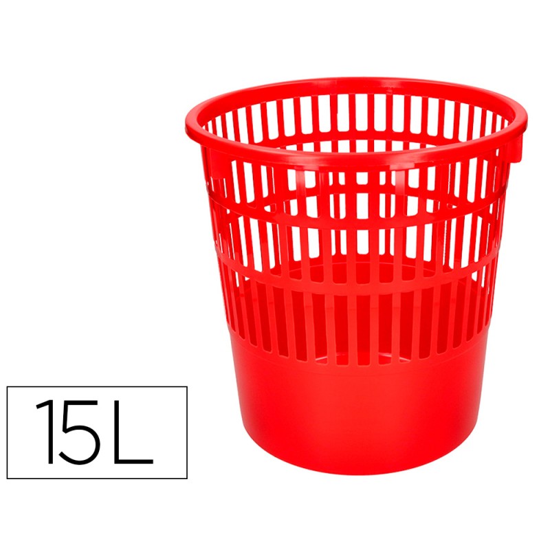 Papelera plastico q-connect 15 litros rejilla color rojo 285x290 mm Papelera plastico q-connect 15 litros rejilla color rojo 285x290 mm