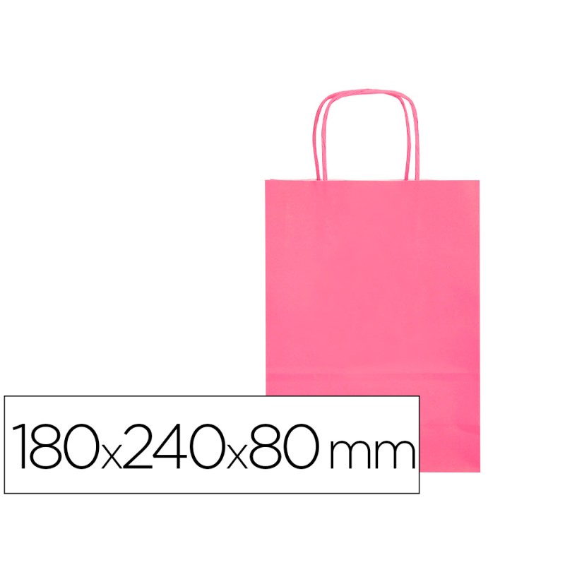 25 Unidades - Bolsa papel q-connect celulosa rosa xs con asa retorcida 180x240x80 mm 25 Unidades - Bolsa papel q-connect celulosa rosa xs con asa retorcida 180x240x80 mm
