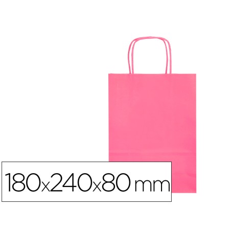 25 Unidades - Bolsa papel q-connect celulosa rosa xs con asa retorcida 180x240x80 mm