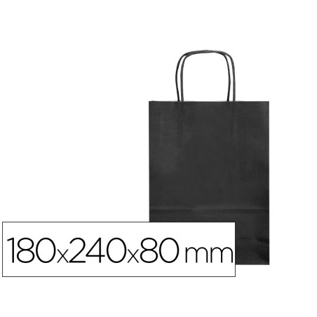 25 Unidades - Bolsa papel q-connect celulosa negro xs con asa retorcida 180x240x80 mm