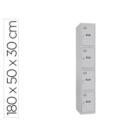 Taquilla metalica simonrack 4 puertas con cerradura montada respiradero y etiquetero gris/gris 1800x500x300 mm