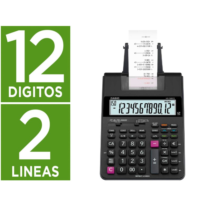 Calculadora casio hr-150rce impresora pantalla lc papel 58 mm impresion bicolor 12 digitos ac/dc color negro Calculadora casio hr-150rce impresora pantalla lc papel 58 mm impresion bicolor 12 digitos ac/dc color negro