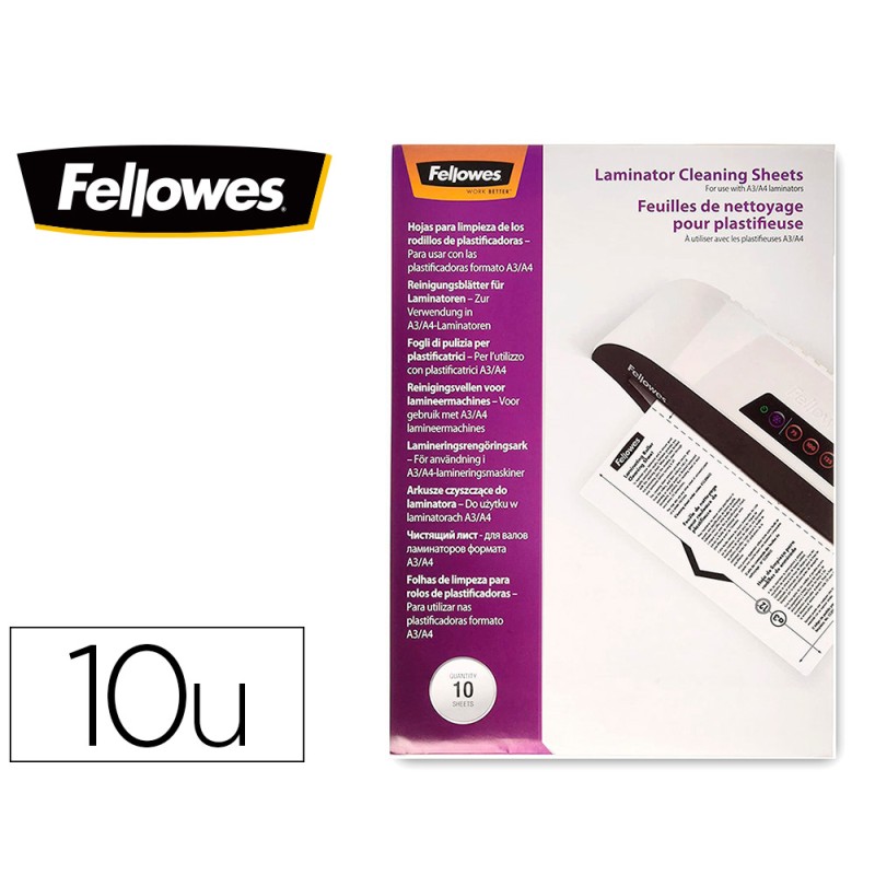 Hoja de limpieza fellowes para plastificadoras pack de 10 unidades