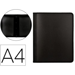 Carpeta liderpapel 4 anillas 25 mm polipropileno cierre cremallera 4 bolsillos interiores con ribete color negro