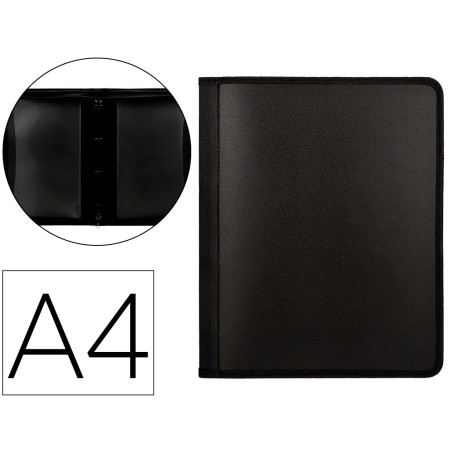 Carpeta liderpapel 4 anillas 25 mm polipropileno cierre cremallera 4 bolsillos interiores con ribete color negro