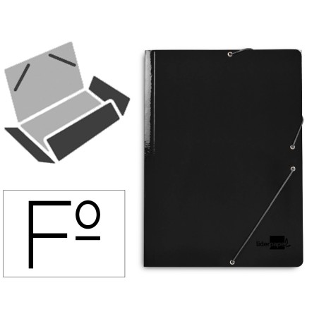 Carpeta liderpapel gomas tres solapas carton plastificado folio color negro