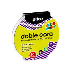 Cinta adhesiva plico doble cara transparente 50 m x 15 mm