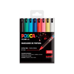 Rotulador uni posca pc1mr/8c marcador de pintura punta extrafina 0,7 mm estuche de 8 unidades colores basicos