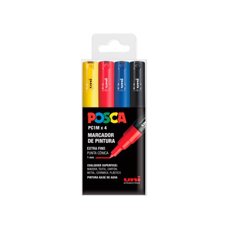 Rotulador uni posca pc-1m/4c marcador de pintura punta extrafina 0,7 mm estuche de 4 unidades colores basicos