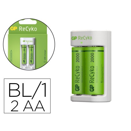 Cargador de pilas recargables gp aa/aaa incluye 2 pilas aa 2100 mah