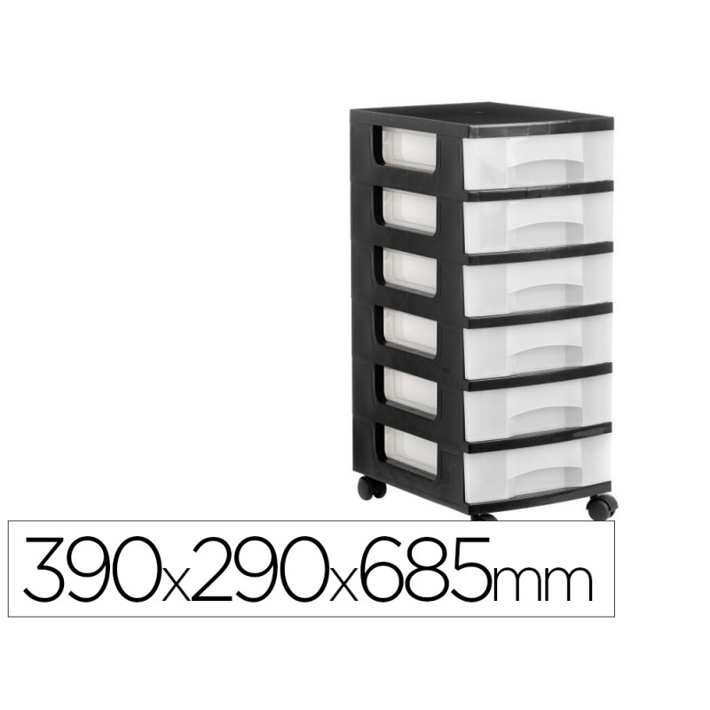 Cajonera archivo 2000 6 cajones transparente carcasa negra 6 litros con ruedas 390x290x685 mm Cajonera archivo 2000 6 cajones transparente carcasa negra 6 litros con ruedas 390x290x685 mm