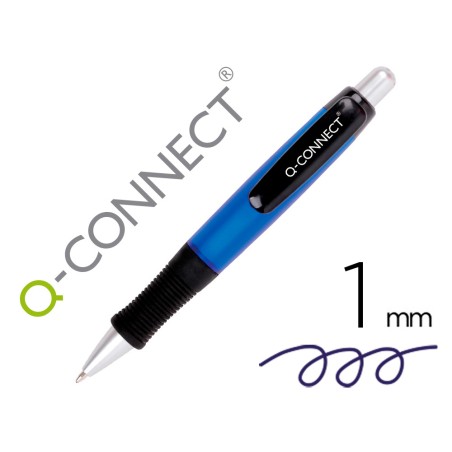10 Unidades - Boligrafo q-connect premium retractil con sujecion de caucho color azul punta 1 mm