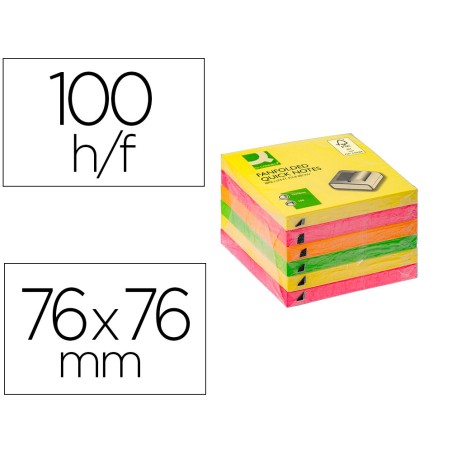 6 Unidades - Bloc de notas adhesivas quita y pon q-connect 76x76 mm colores neon surtidos zig-zag