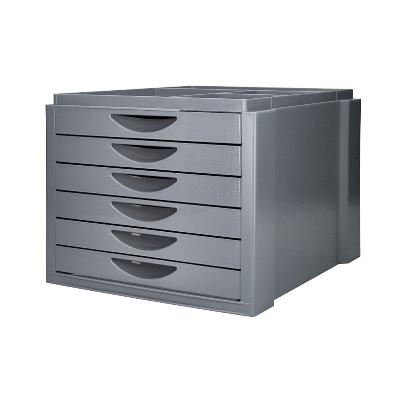 Fichero cajones de sobremesa q-connect bandeja organizadora superior 6 cajones color gris opaco