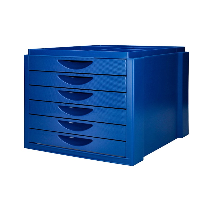 Fichero cajones de sobremesa q-connect bandeja organizadora superior 6 cajones color azul opaco Fichero cajones de sobremesa q-connect bandeja organizadora superior 6 cajones color azul opaco