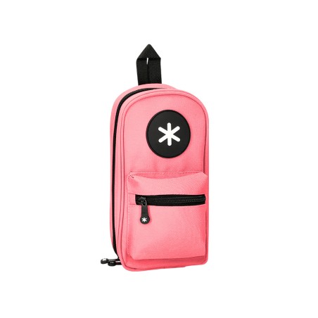 Estuche portatodo antartik forma de mochila con bolsillo y 4 departamentos color coral 230x50x120 mm