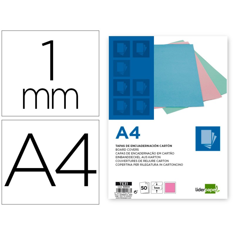 Tapa encuadernacion liderpapel carton a4 1 mm rosa paquete de 50 unidades Tapa encuadernacion liderpapel carton a4 1 mm rosa paquete de 50 unidades