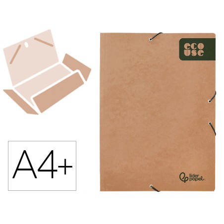 Carpeta liderpapel gomas tres solapas ecouse cartulina 400 gr din a4+ color kraft marron