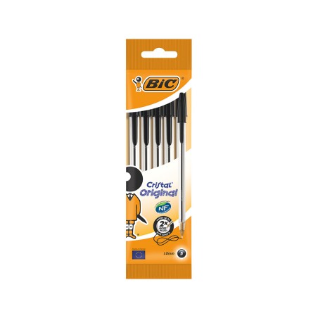 Boligrafo bic cristal original tinta negra bolsa de 5 unidades