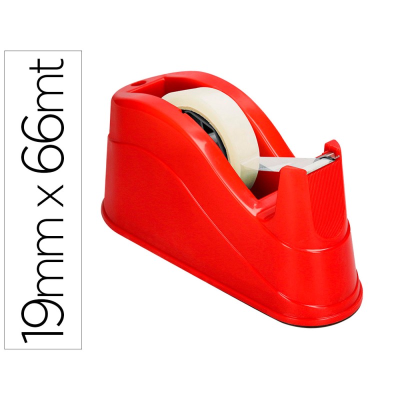 Portarrollo sobremesa q-connect plastico para cintas de 66 m color rojo 220x100x70 mm