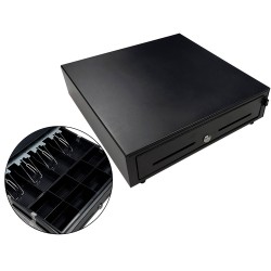 Cajon portamonedas 8 monederos 4 billeteros apertura manual y llave color negro 410x415x110 mm