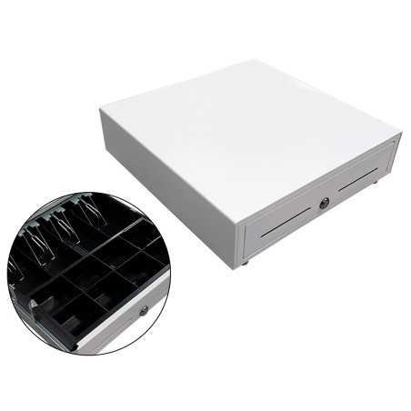 Cajon portamonedas 8 monederos 4 billeteros con llave electrico blanco 410x415x110mm