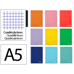 Cuaderno espiral liderpapel a5 witty tapa dura 80h 90gr cuadro 6mm con margen colores surtidos