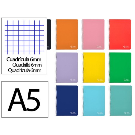 Cuaderno espiral liderpapel a5 witty tapa dura 80h 90gr cuadro 6mm con margen colores surtidos