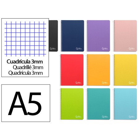 Cuaderno espiral liderpapel a5 witty tapa dura 80h 90gr cuadro 3mm con margen colores surtidos
