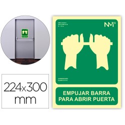 Pictograma archivo 2000 empujar barra para abrir puerta pvc verde luminiscente 224x300 mm