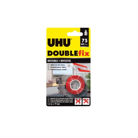 Cinta adhesiva uhu doublefix invisible doble cara extra fuerte 1,5 m x 19 mm