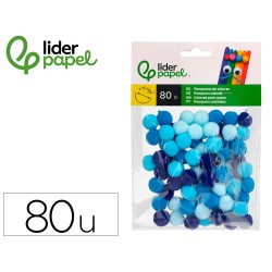 Pompones de colores liderpapel 1,5 cm tonalidades azules bolsa con 80 unidades