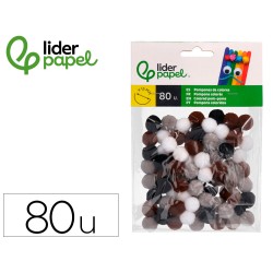 Pompones de colores liderpapel 1,5 cm tonalidades neutras bolsa con 80 unidades