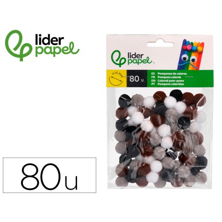 Pompones de colores liderpapel 1,5 cm tonalidades neutras bolsa con 80 unidades