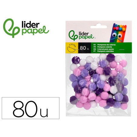 Pompones de colores liderpapel 1,5 cm tonalidades violeta bolsa con 80 unidades