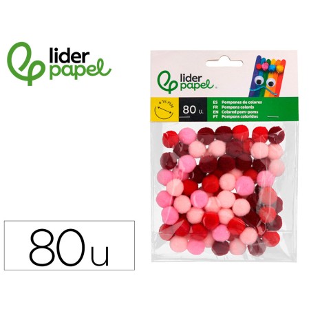 Pompones de colores liderpapel 1,5 cm tonalidades rojas bolsa con 80 unidades