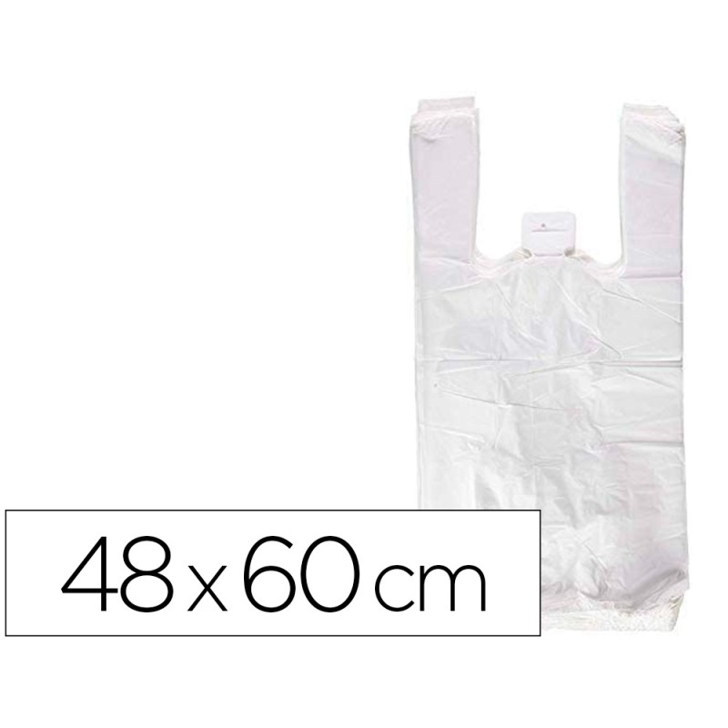 90 Unidades - Bolsa camiseta reciclada 70% blanca 50 mc 48x60 cm apta legislacion de bolsas 2021