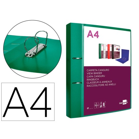 Carpeta liderpapel canguro 2 anillas 40 mm mixtas polipropileno din a4 verde translucido