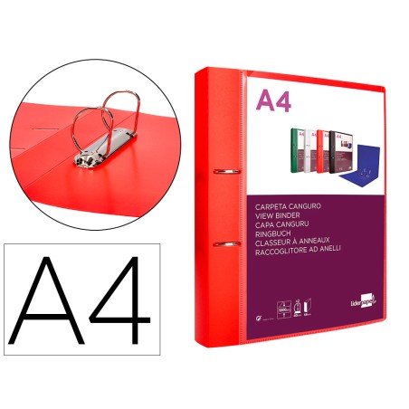 Carpeta liderpapel canguro 2 anillas 40 mm mixtas polipropileno din a4 rojo translucido