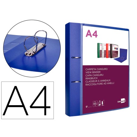Carpeta liderpapel canguro 2 anillas 40 mm mixtas polipropileno din a4 azul translucido