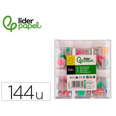 Ojo liderpapel 18 mm blanco con pupila de colores surtidos pack de 108 unidades